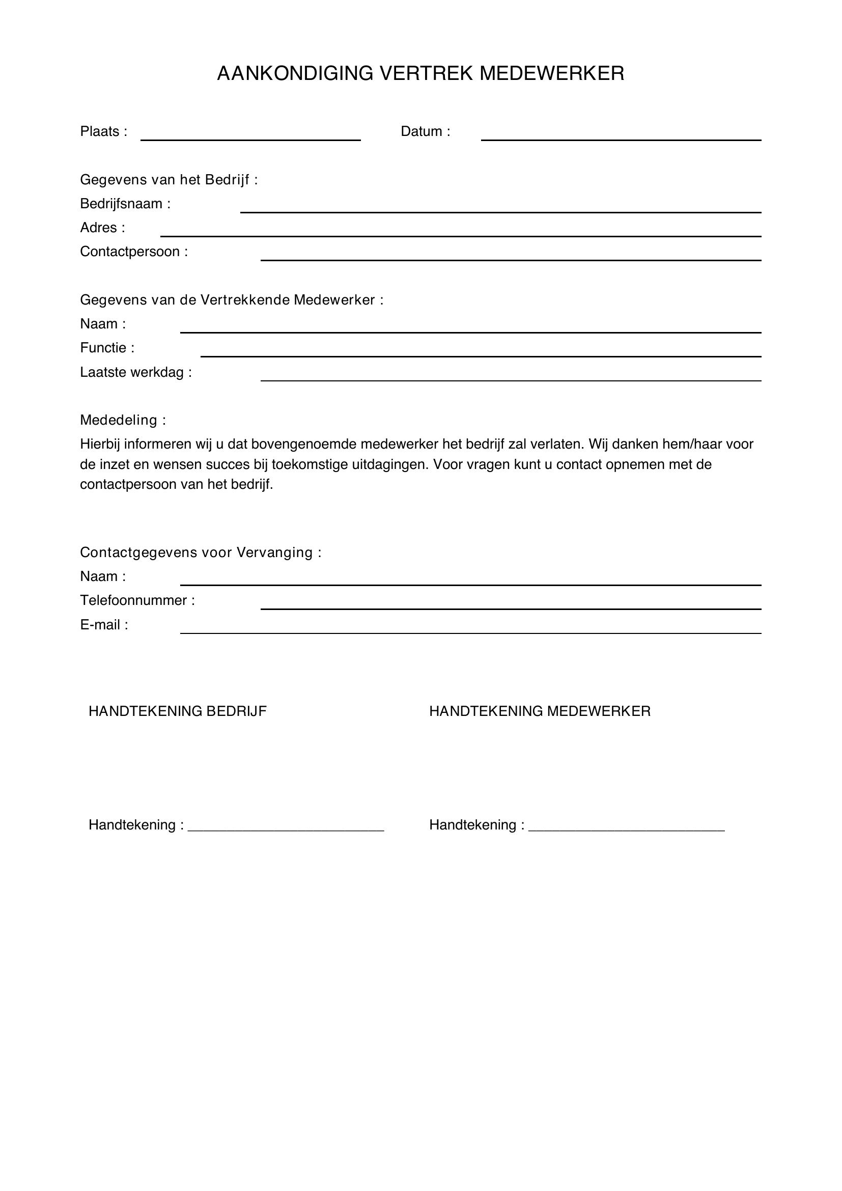 Aankondiging Vertrek Medewerker Voorbeeld