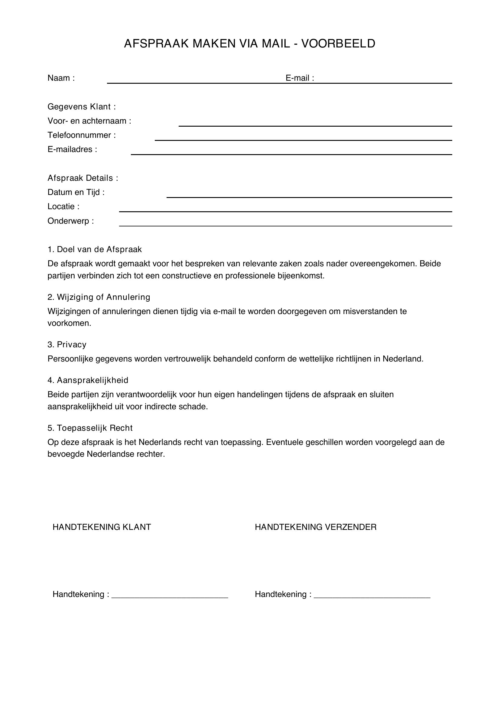 Afspraak Maken Via Mail Voorbeeld