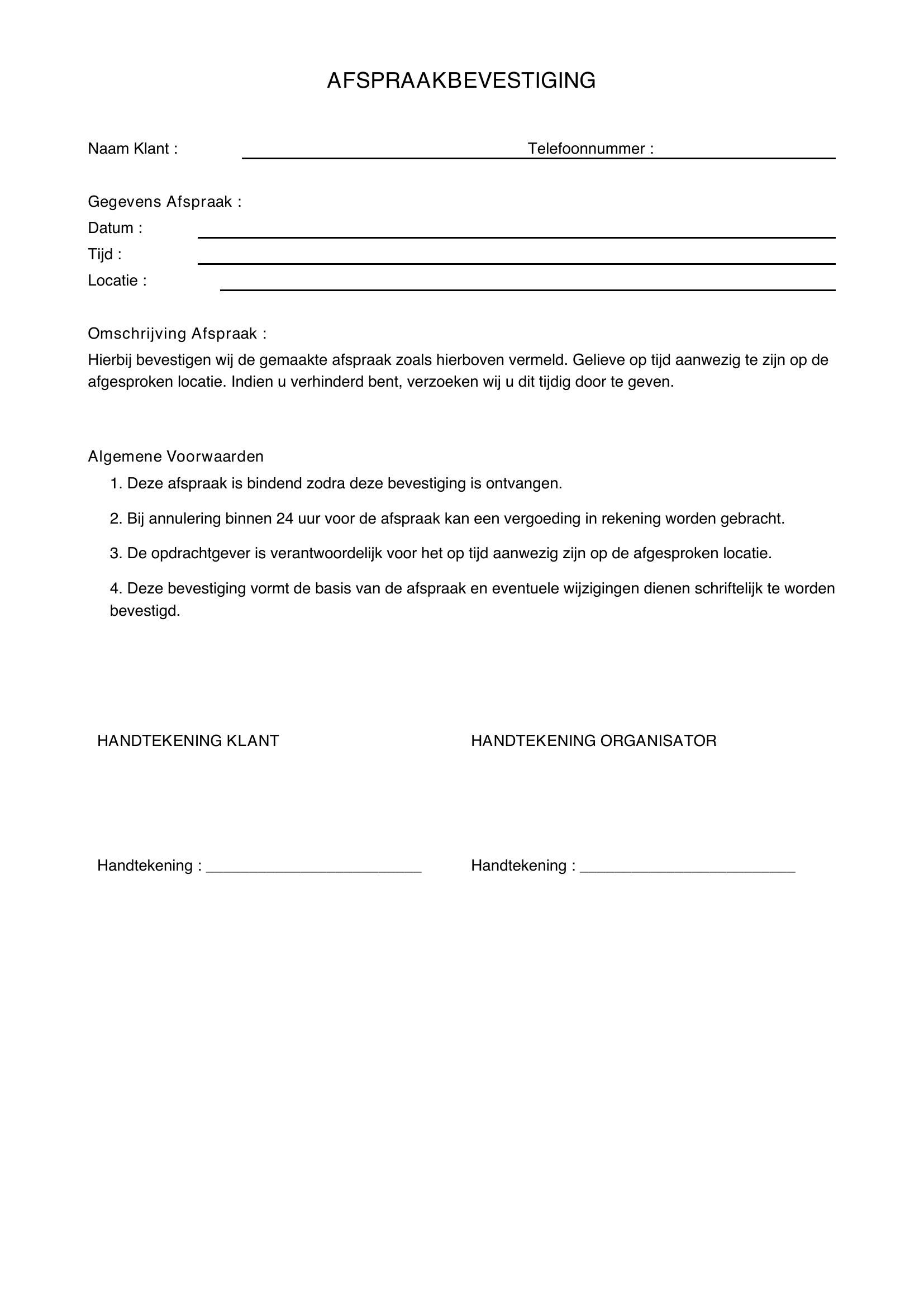 Afspraakbevestiging Voorbeeld