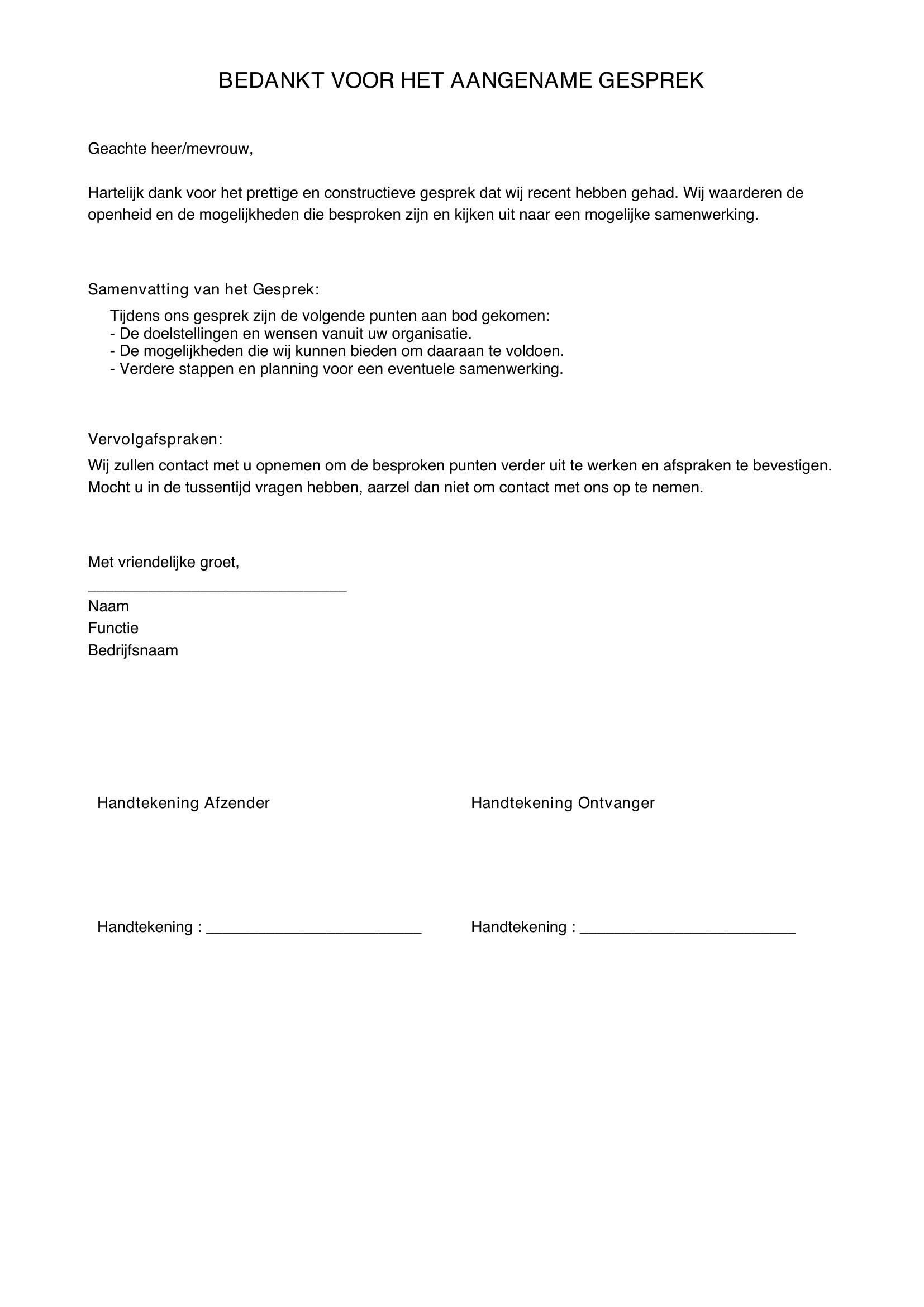 Bedankt Voor Het Aangename Gesprek