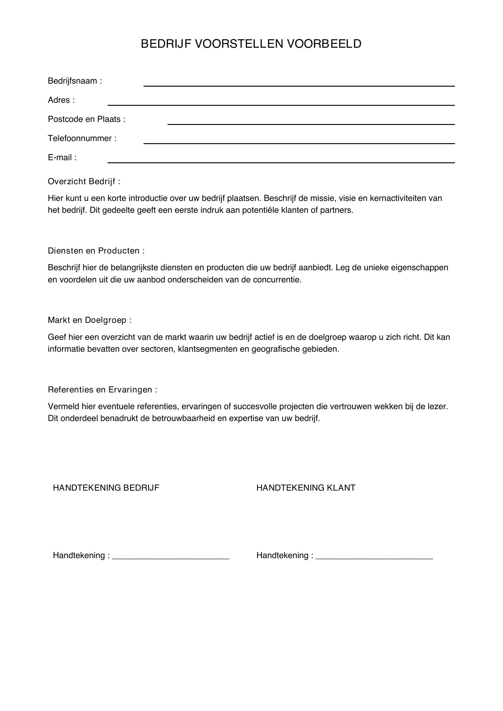Bedrijf Voorstellen Voorbeeld
