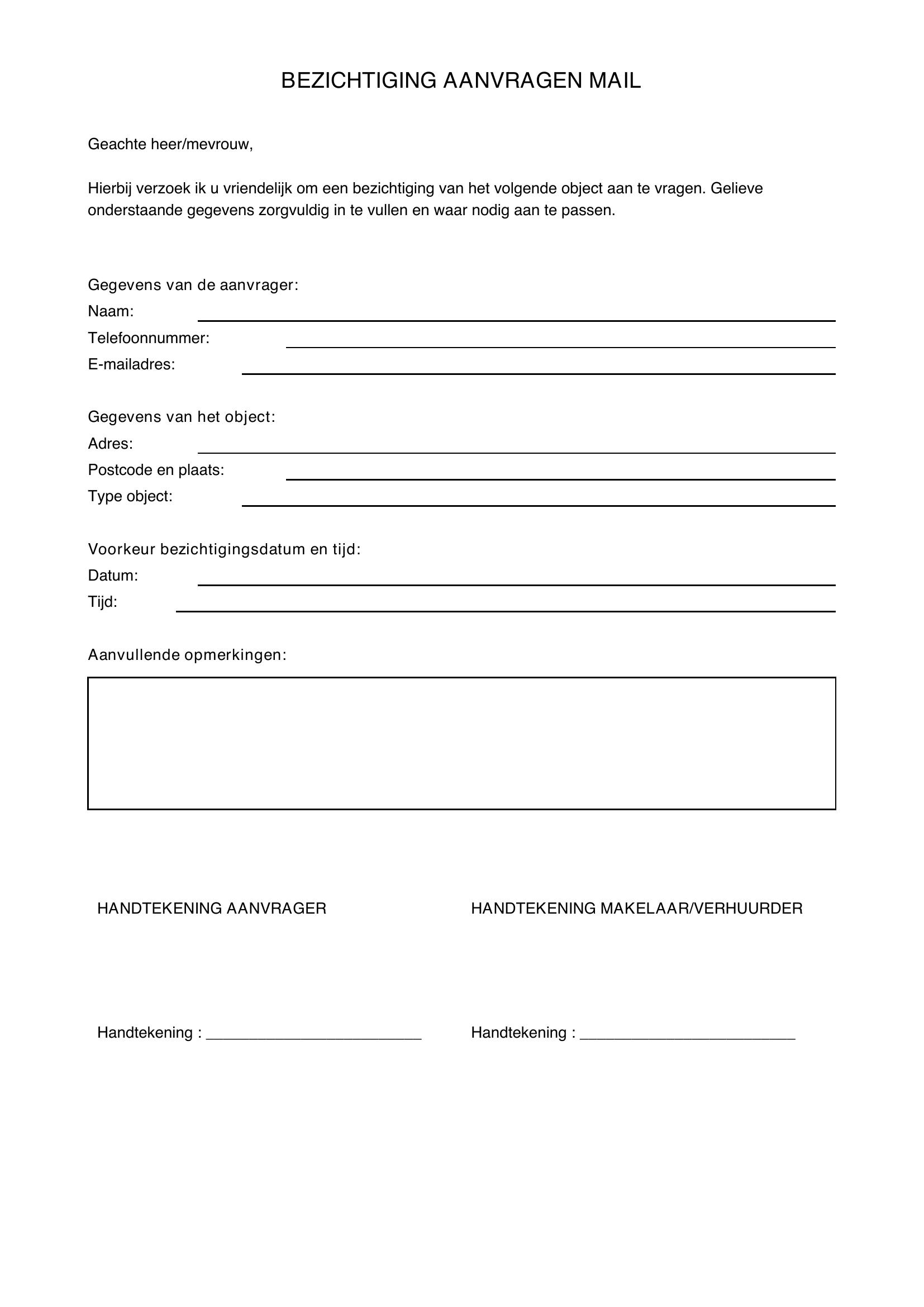 Bezichtiging Aanvragen Mail