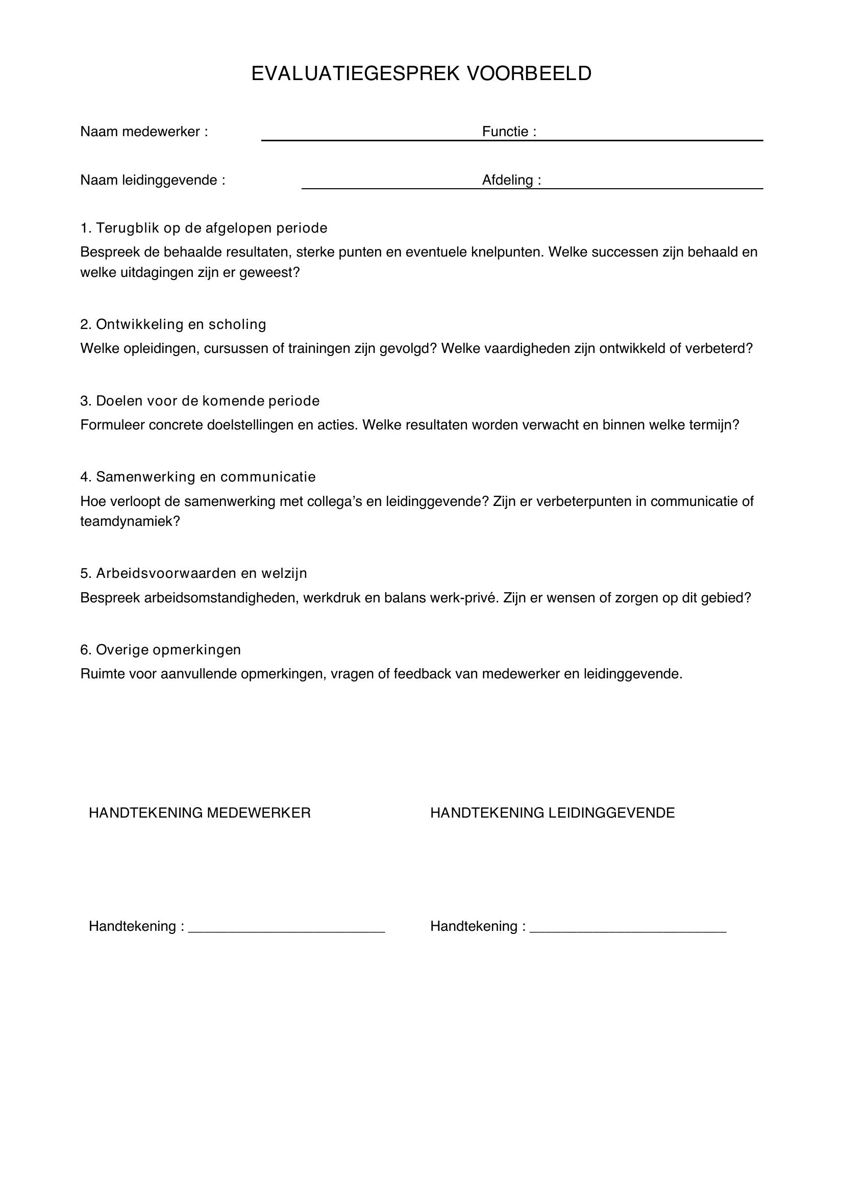 Evaluatiegesprek Voorbeeld