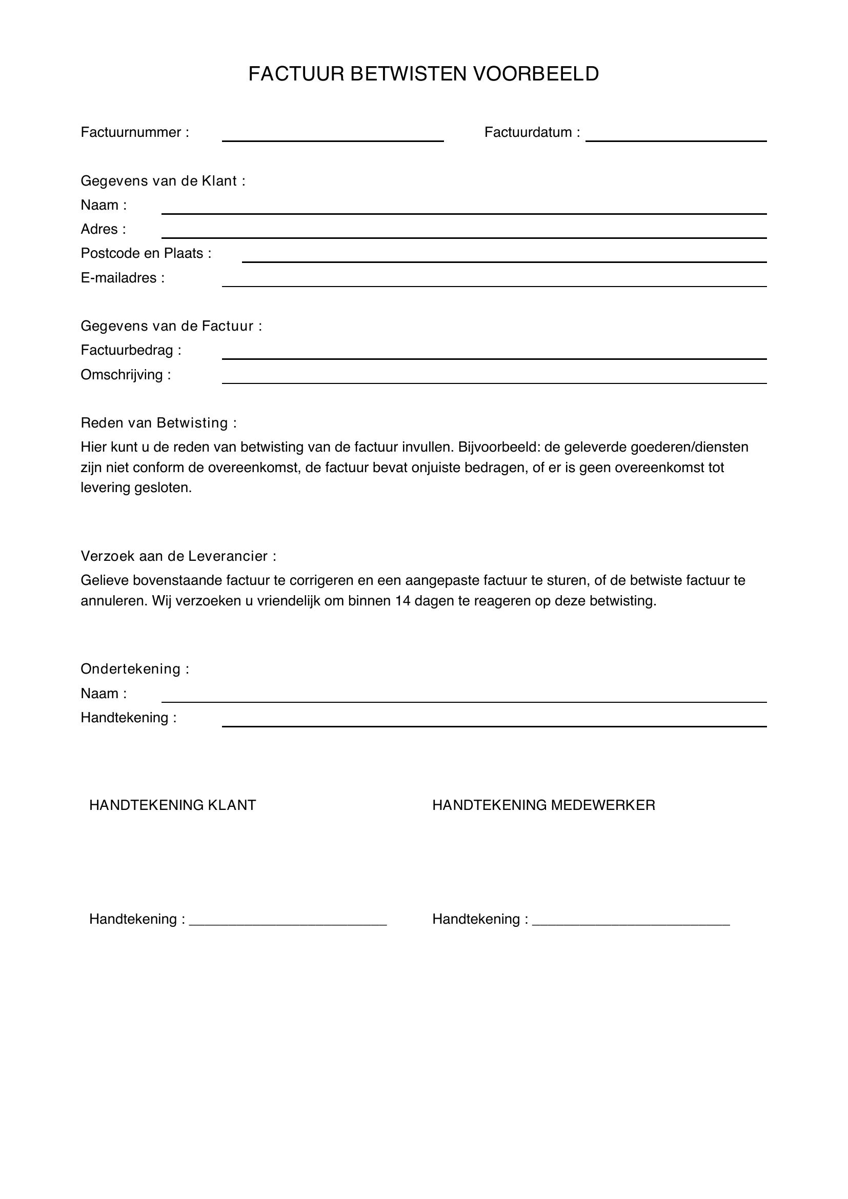 Factuur Betwisten Voorbeeld