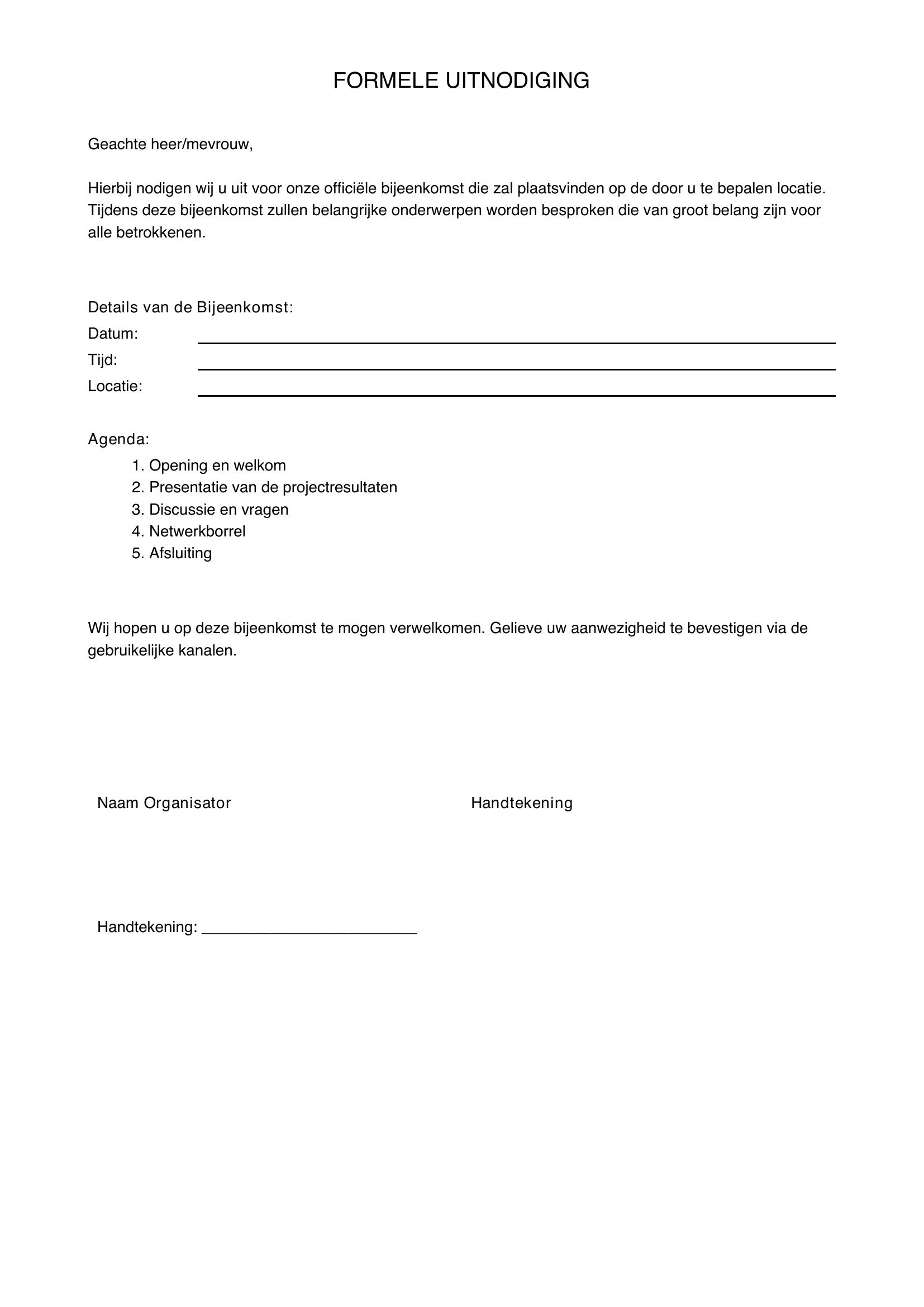 Formele Uitnodiging Voorbeeld