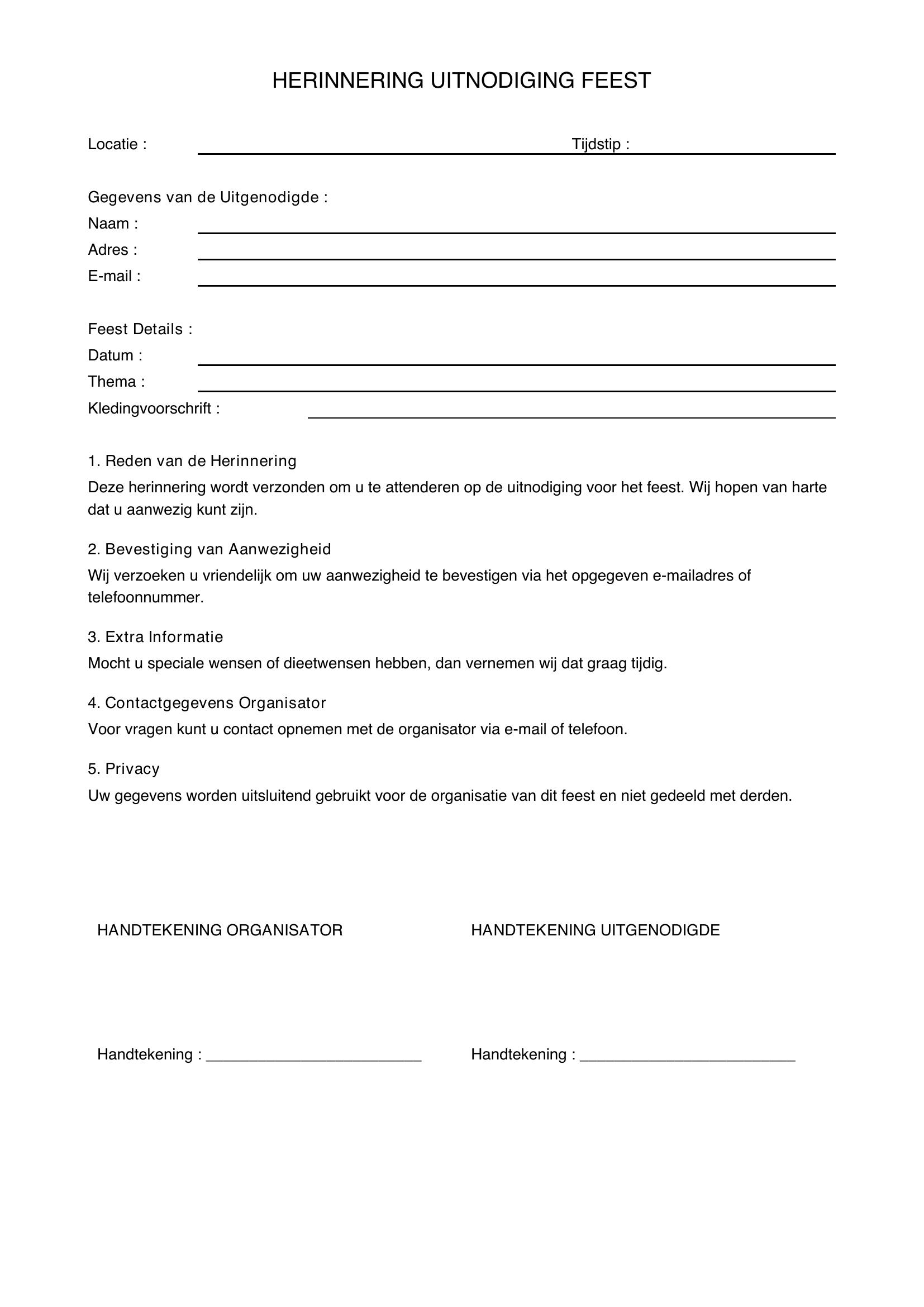 Herinnering Uitnodiging Feest