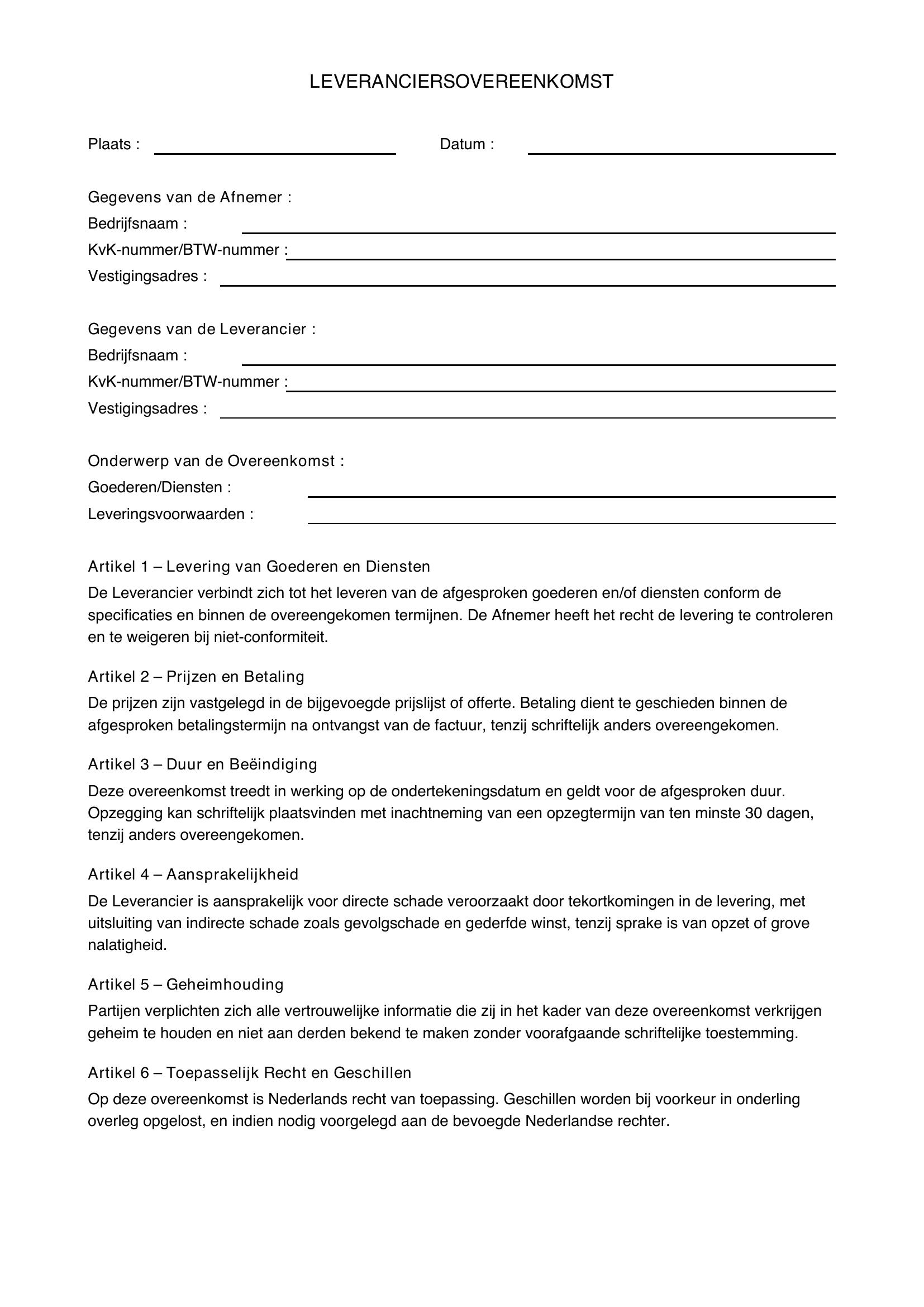 Leveranciersovereenkomst