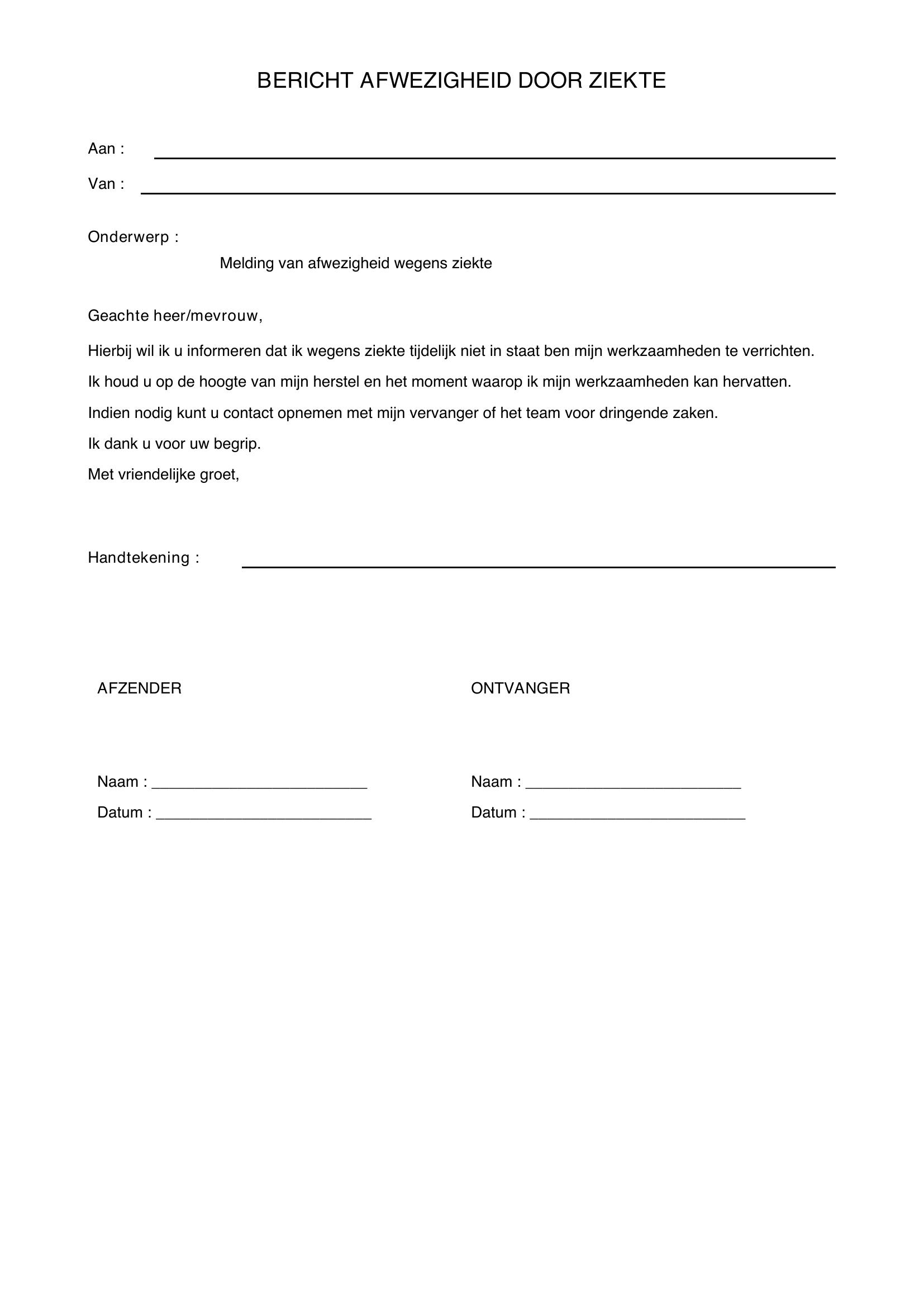 Mail Afwezigheid Ziekte Voorbeeld