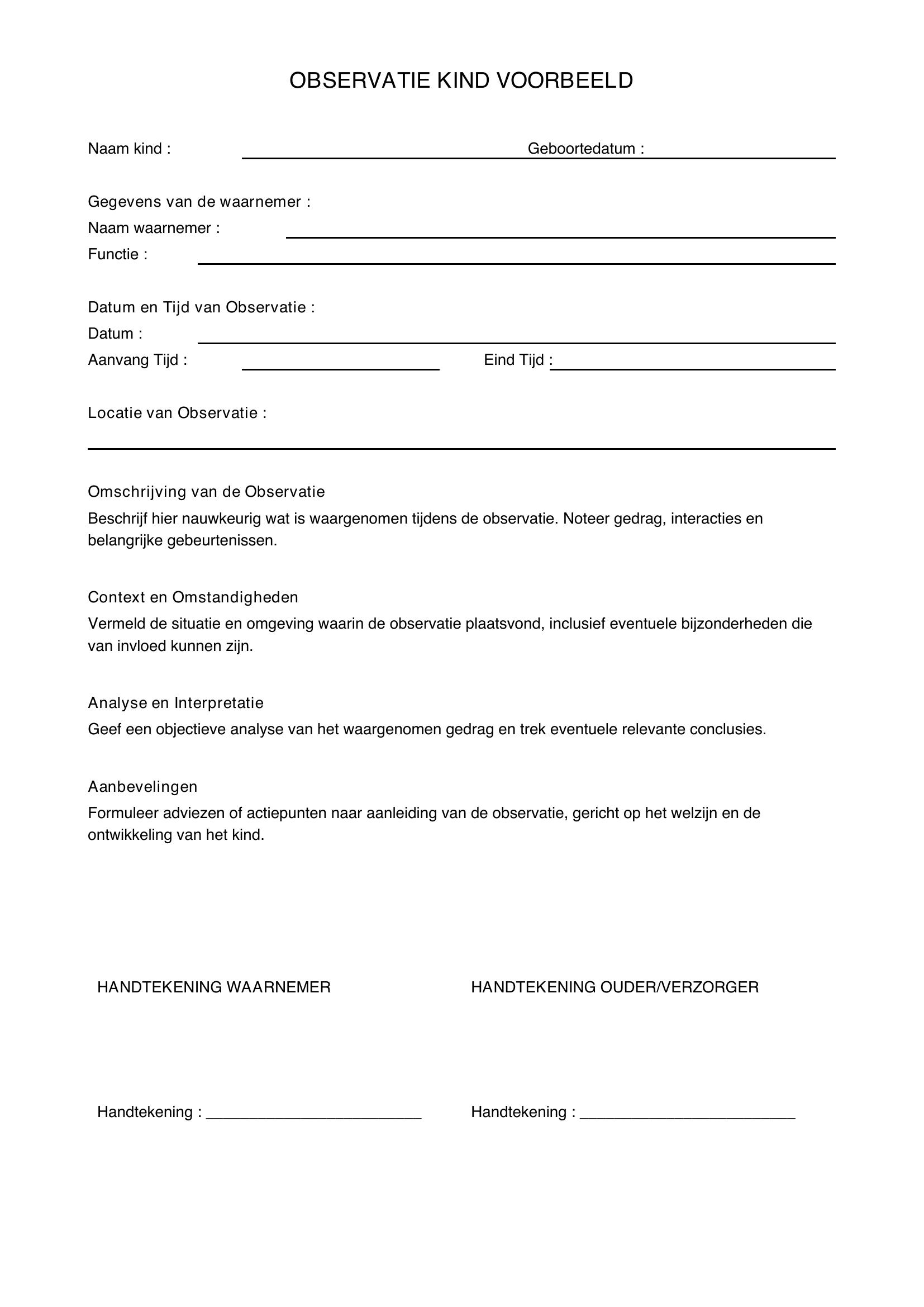 Observatie Kind Voorbeeld