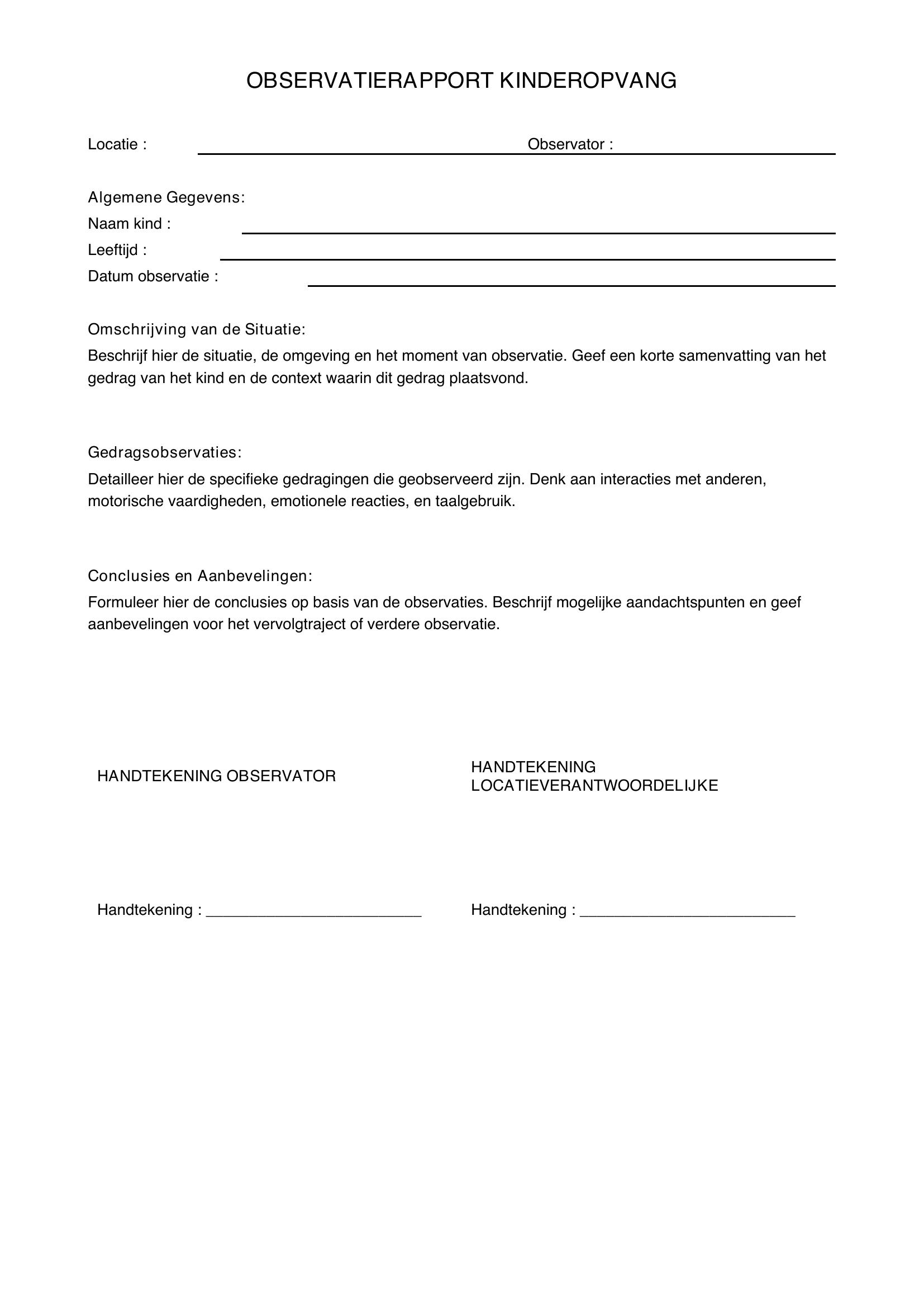 Observatie Kinderopvang Voorbeeld