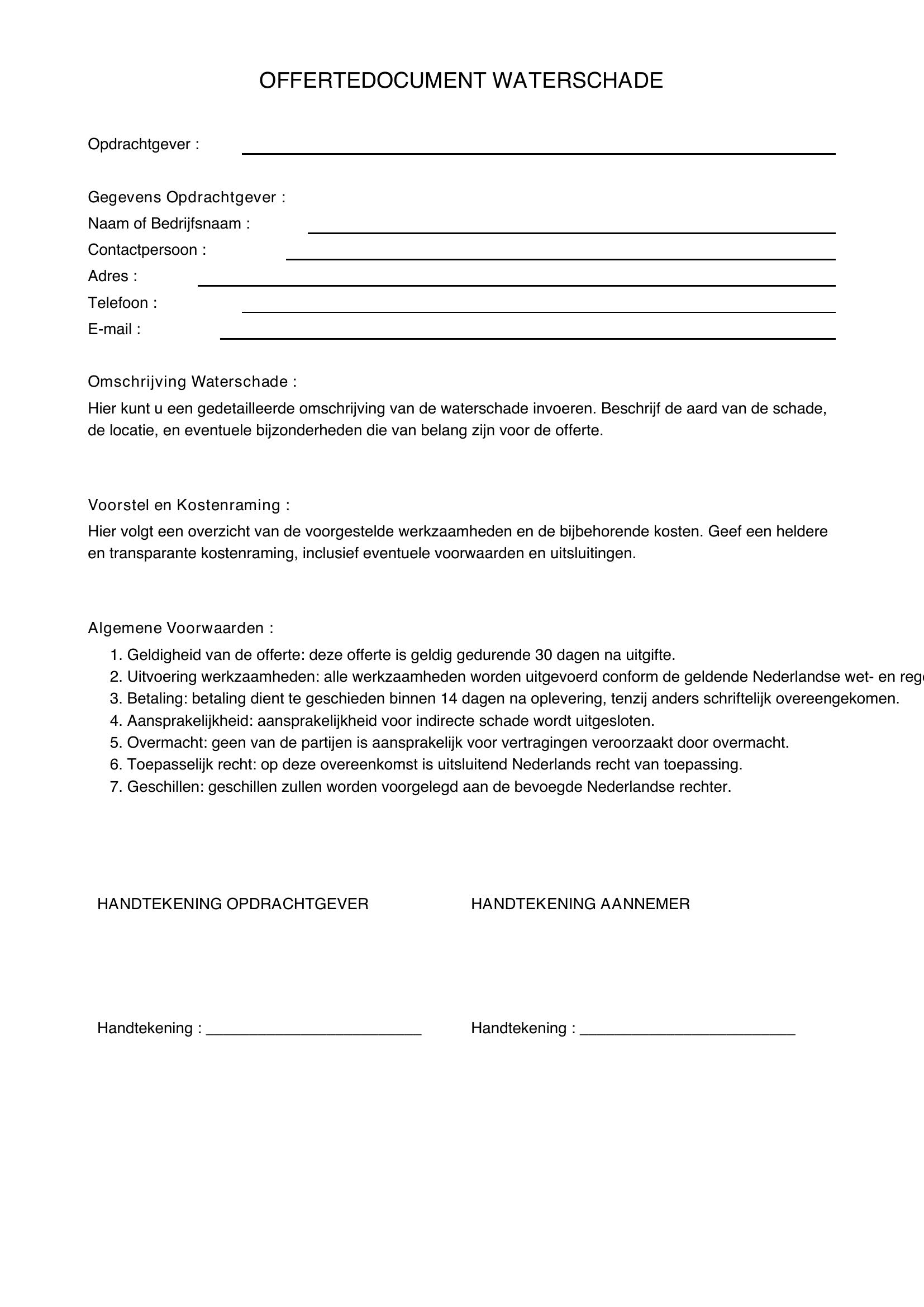 Offerte Waterschade Voorbeeld