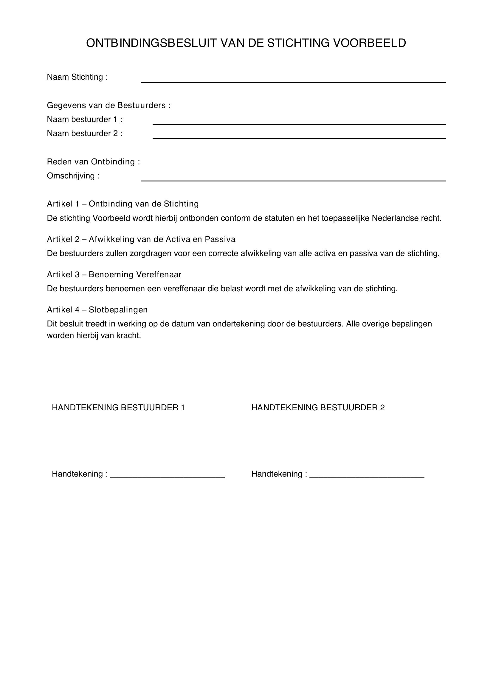 Ontbindingsbesluit Stichting Voorbeeld