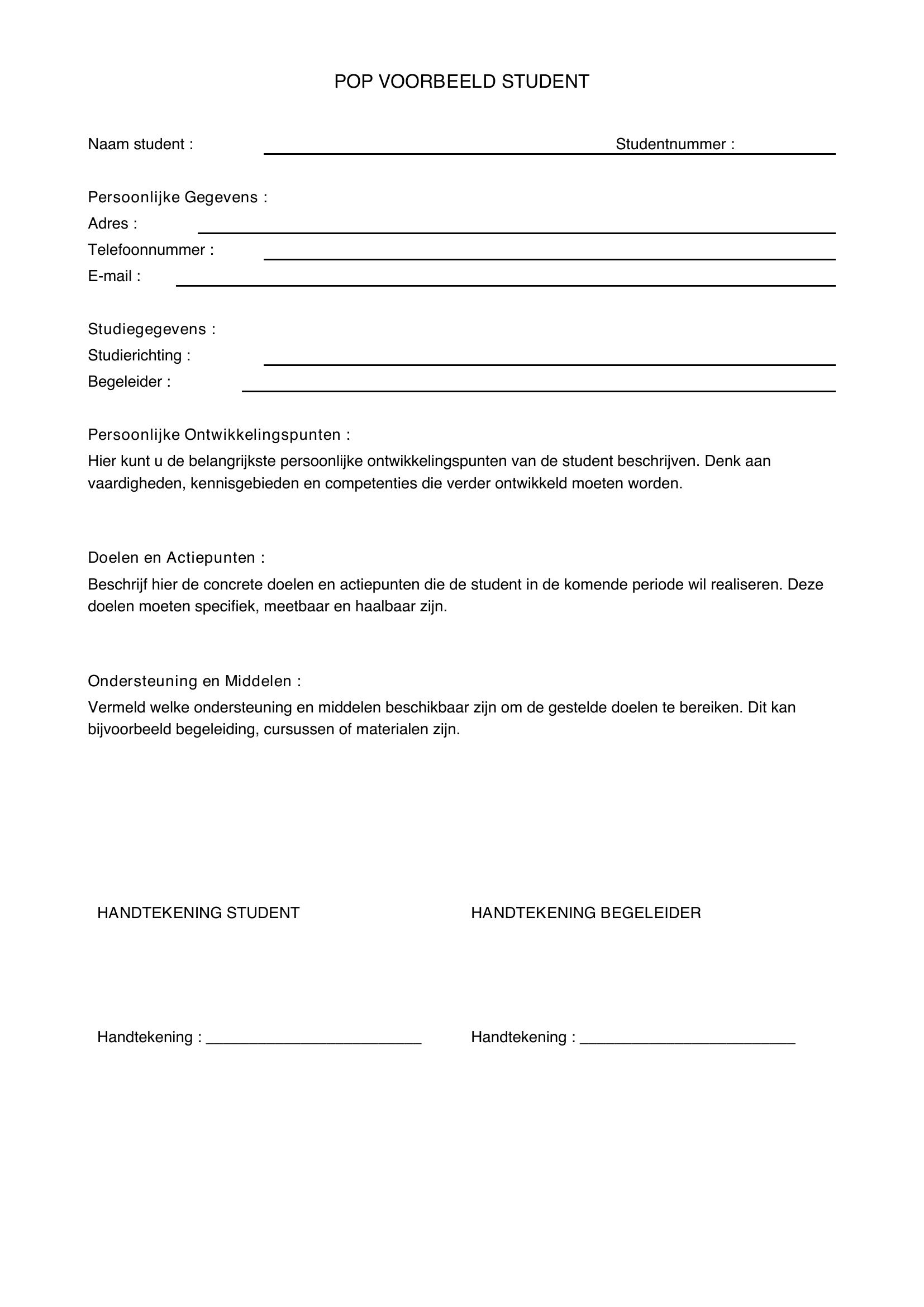 Pop Voorbeeld Student