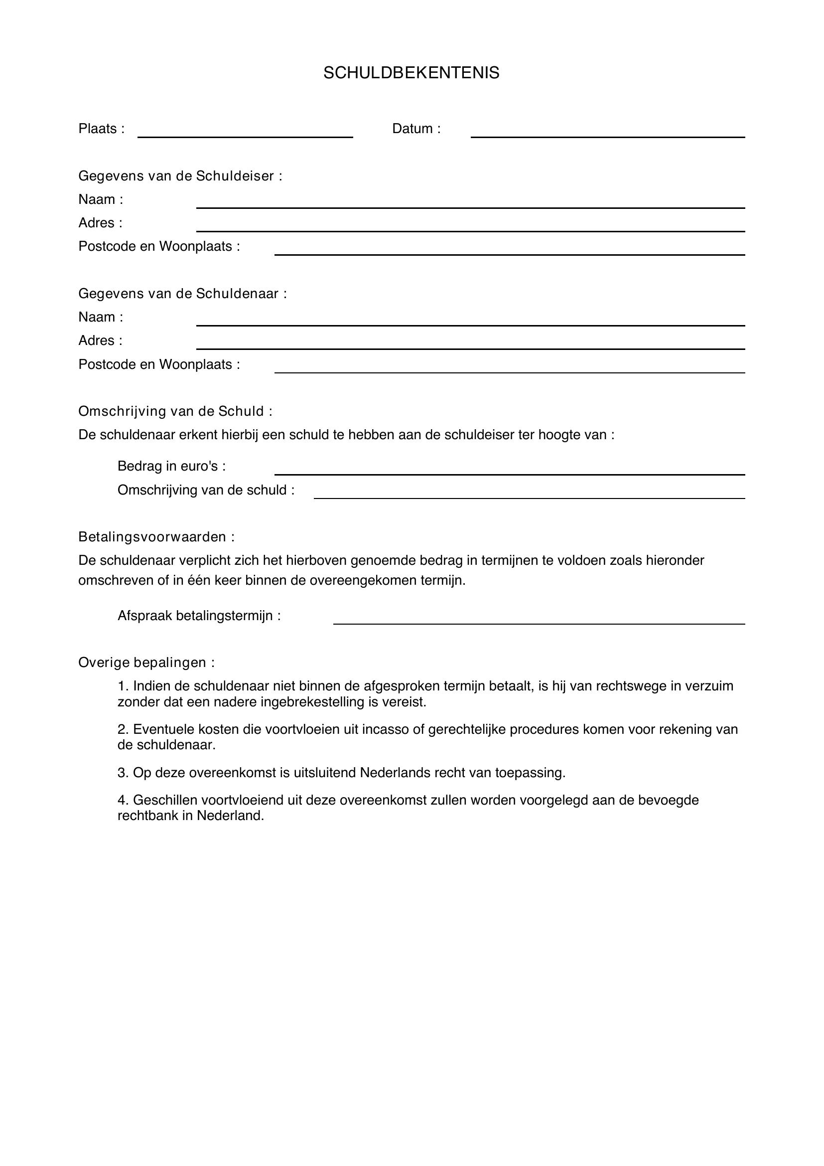 Schuldbekentenis Voorbeeld