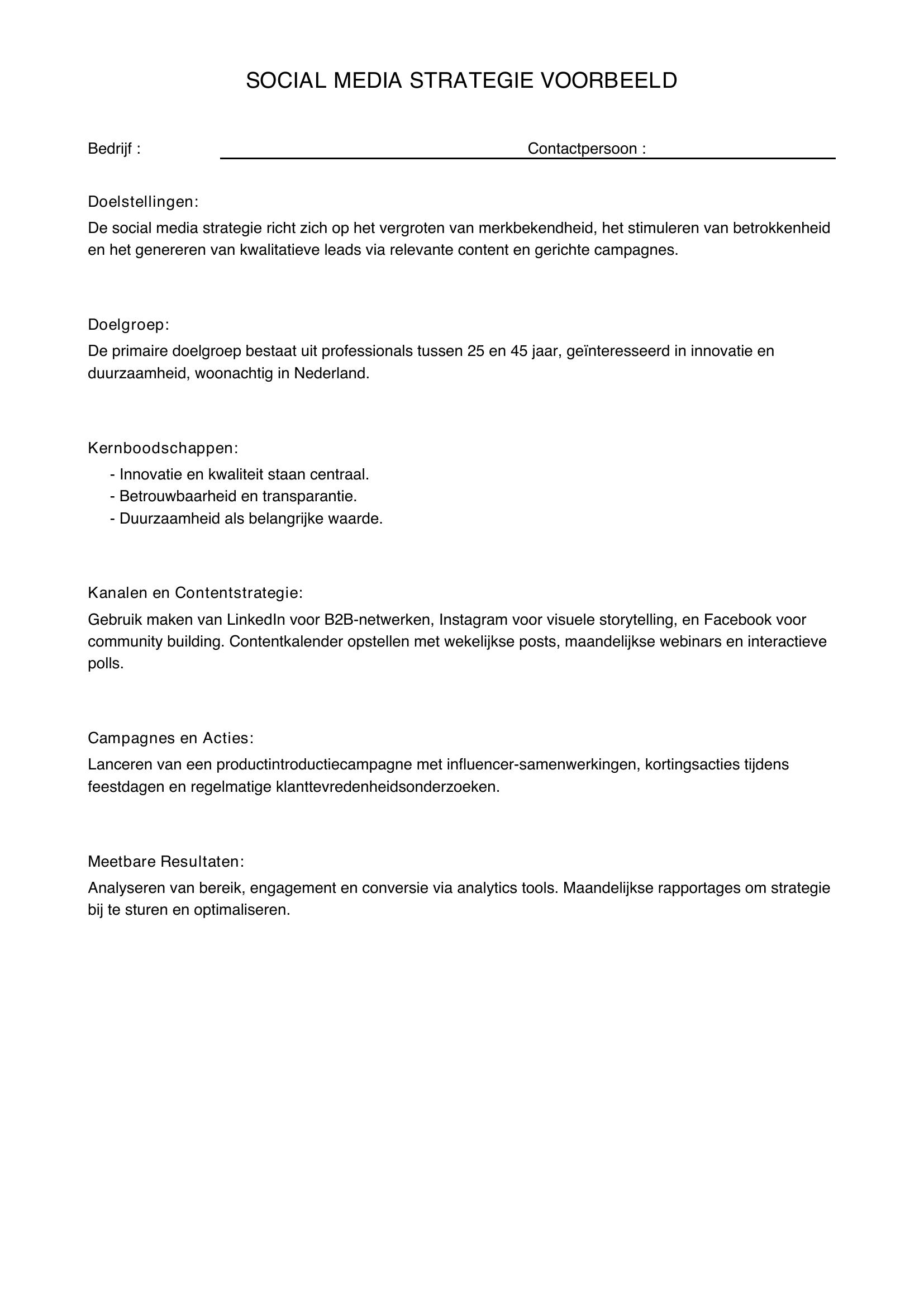 Social Media Strategie Voorbeeld