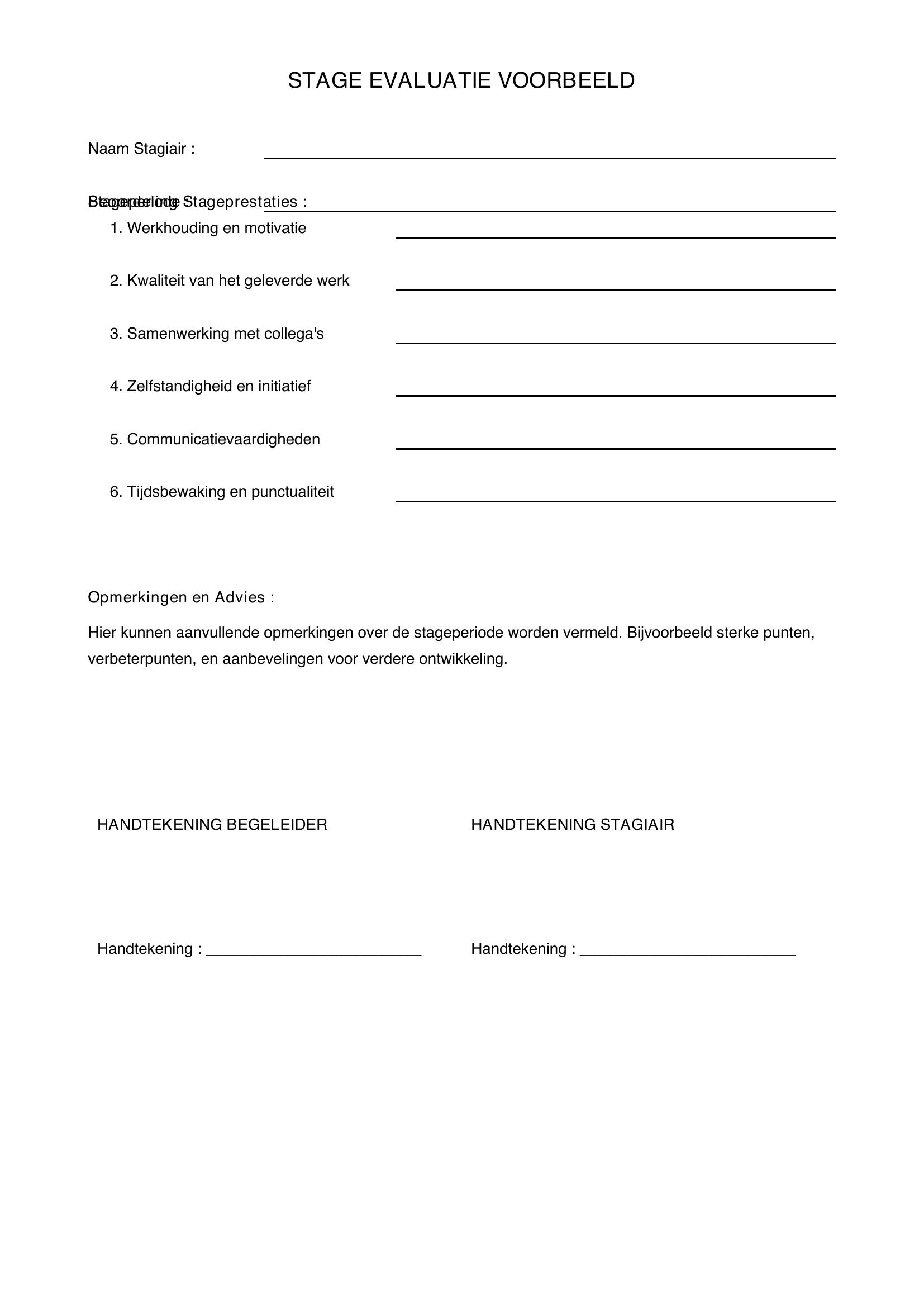 Stage Evaluatie Voorbeeld