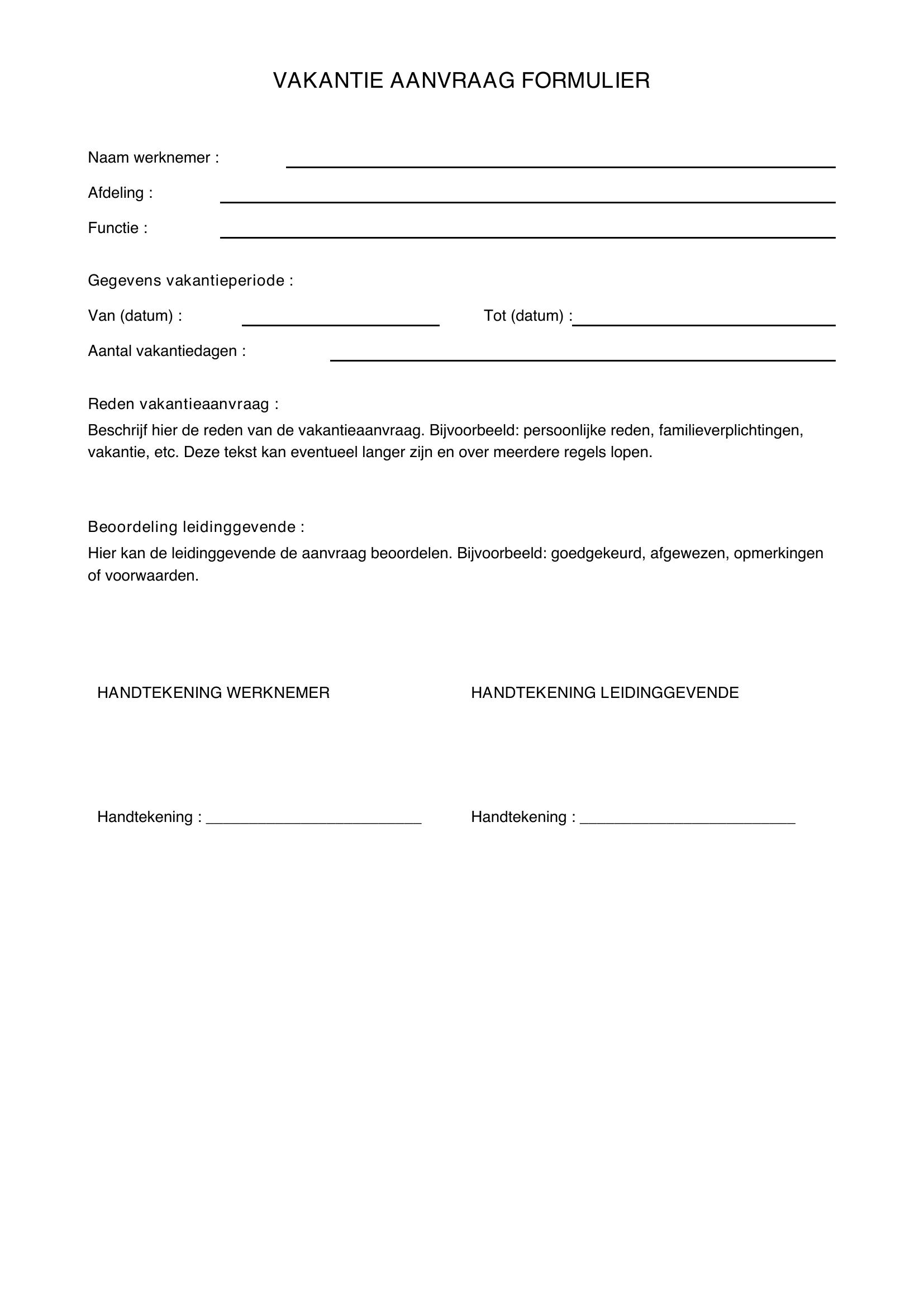 Vakantie Aanvraag Voorbeeld