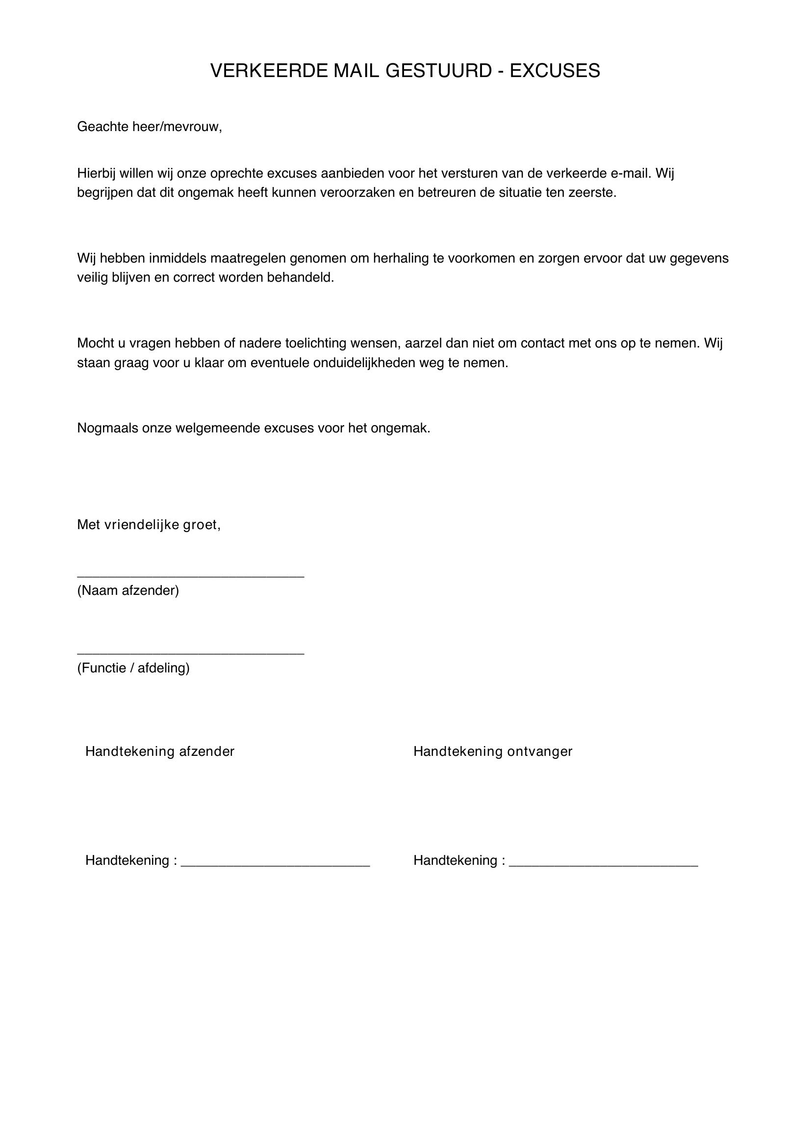 Verkeerde Mail Gestuurd Excuses Voorbeeld