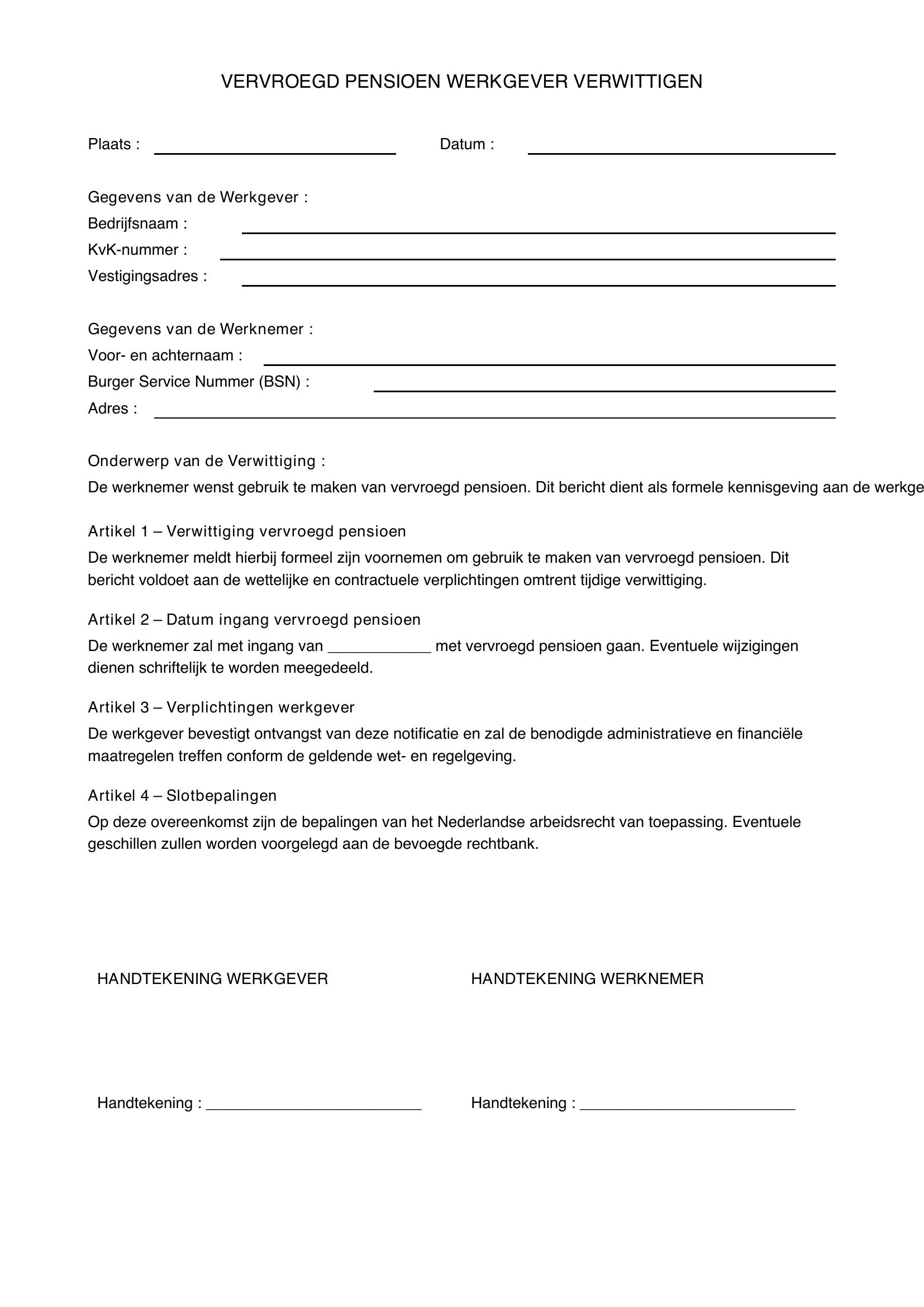 Vervroegd Pensioen Werkgever Verwittigen