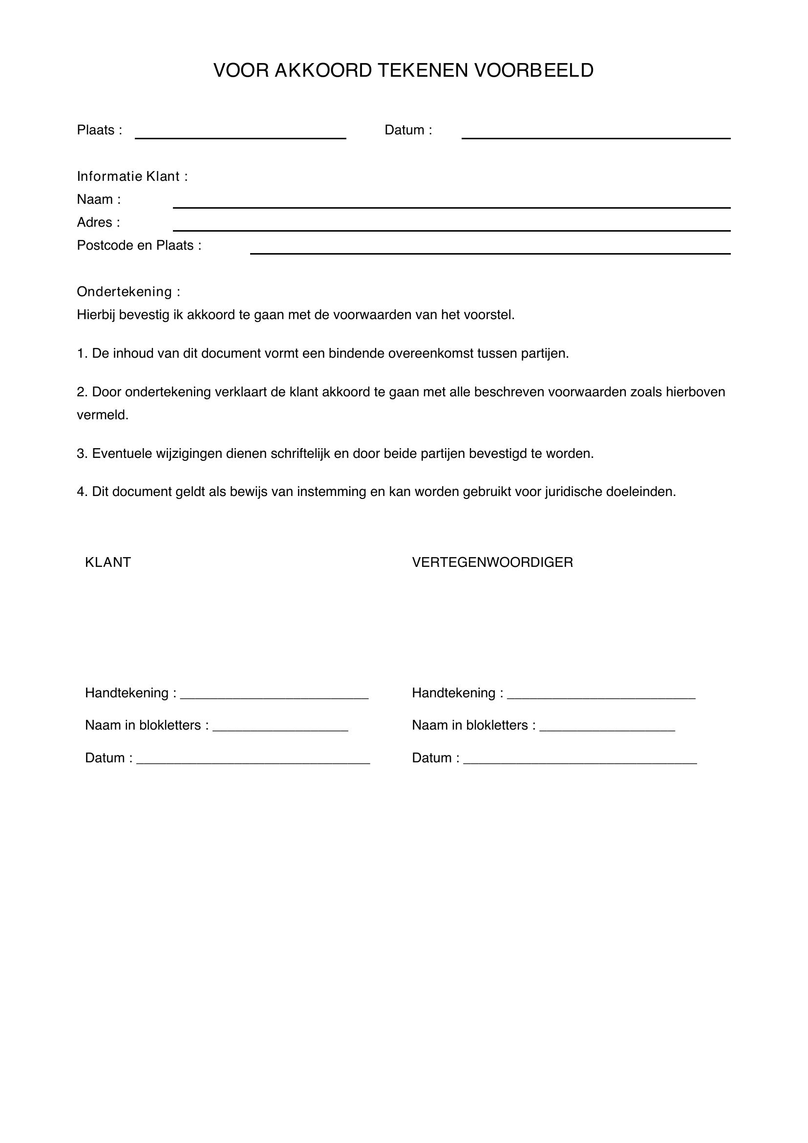 Voor Akkoord Tekenen Voorbeeld