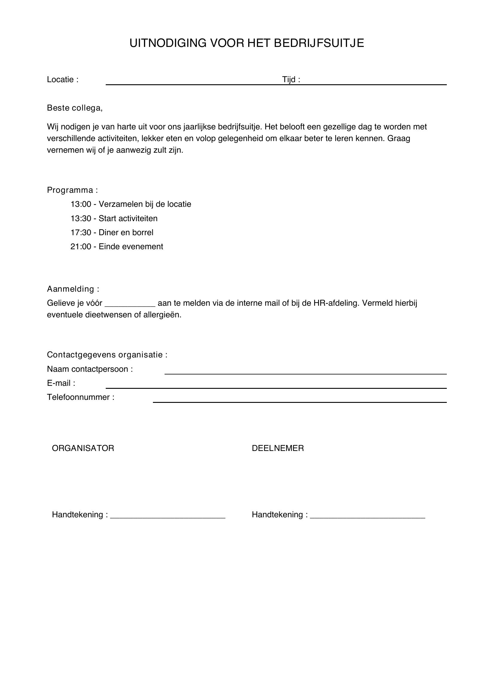 Voorbeeld Mail Uitnodiging Bedrijfsuitje