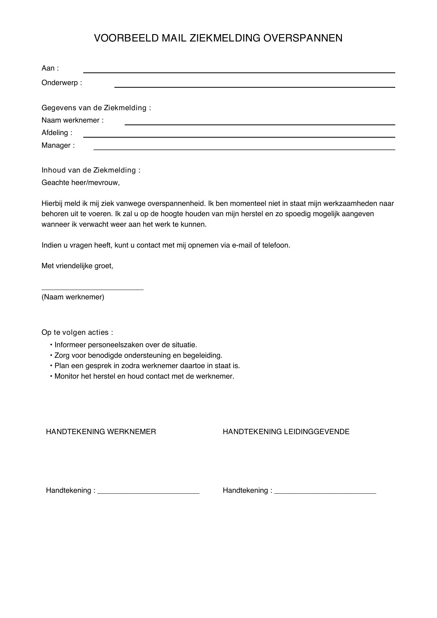 Voorbeeld Mail Ziekmelding Overspannen