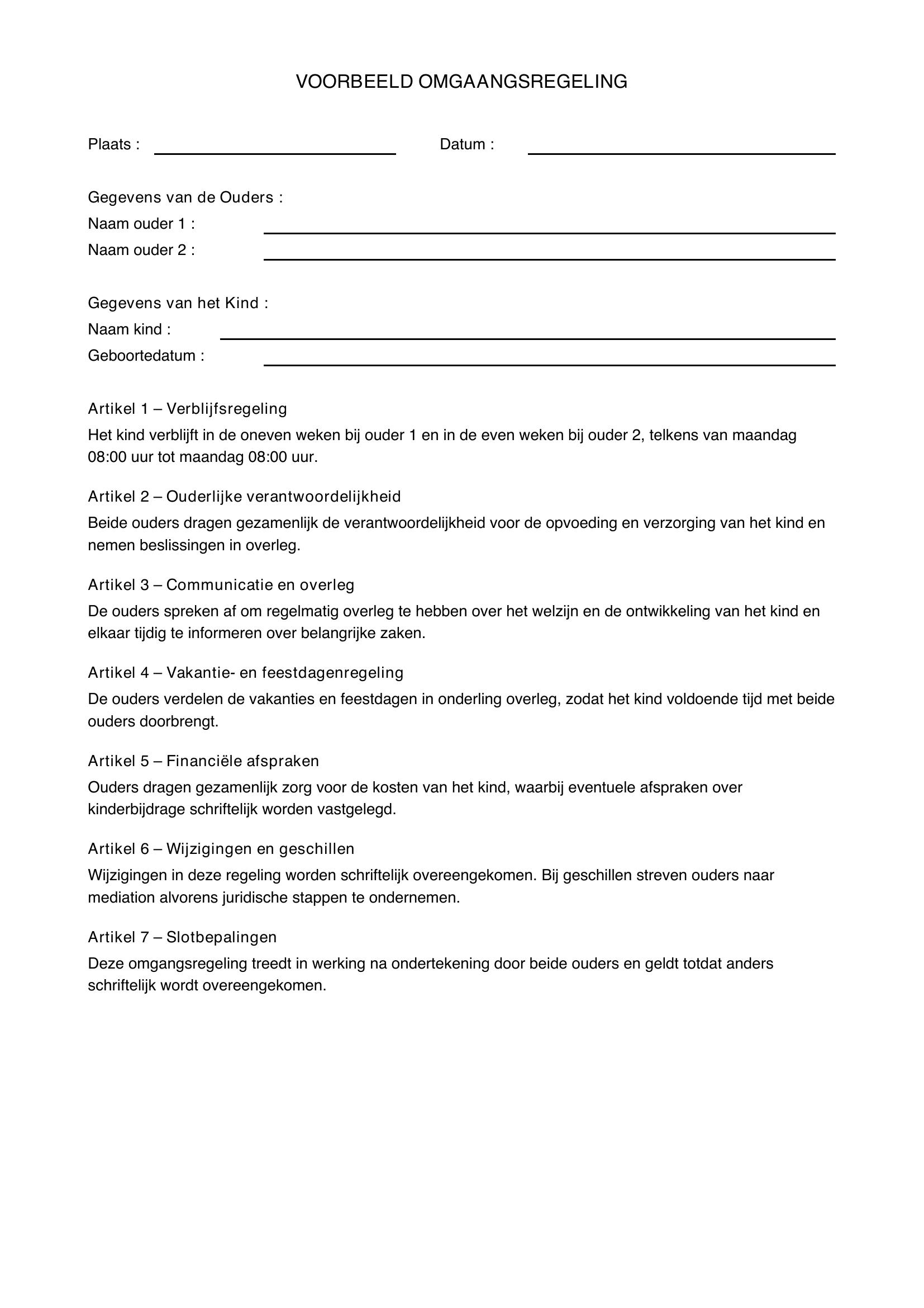 Voorbeeld Omgangsregeling