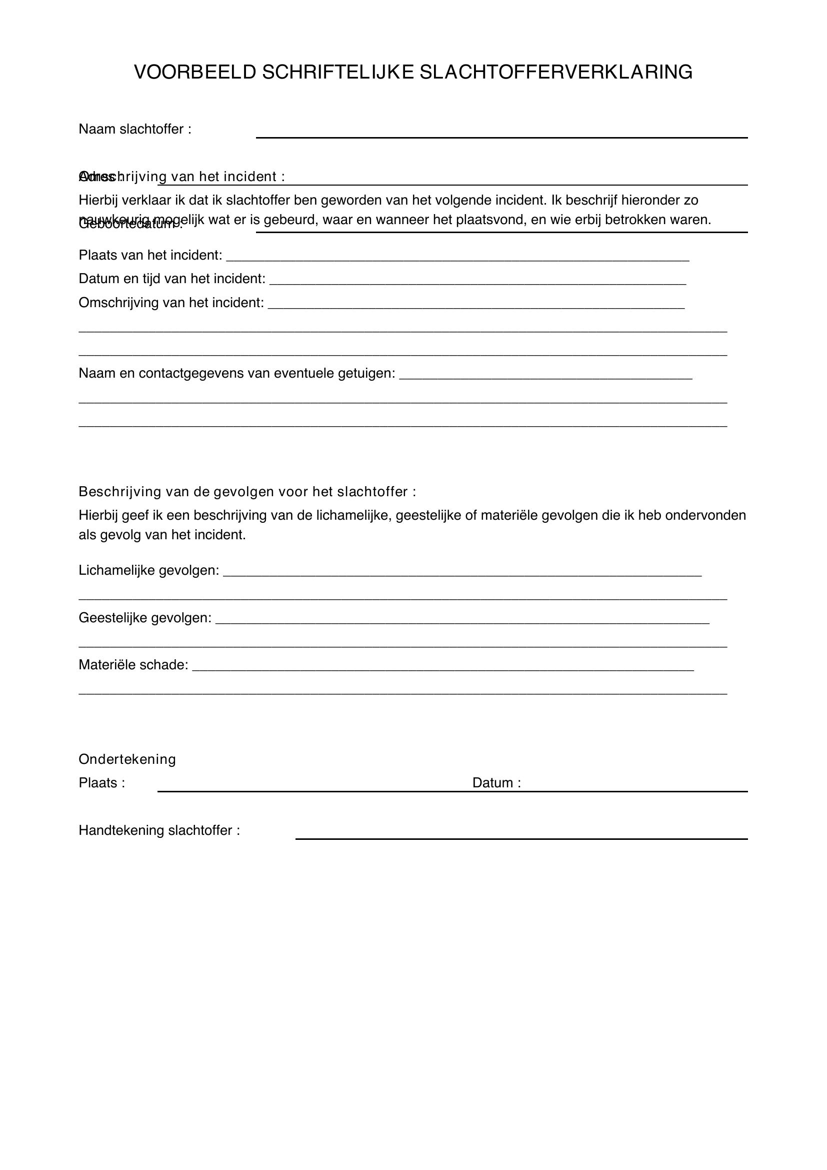Voorbeeld Schriftelijke Slachtofferverklaring