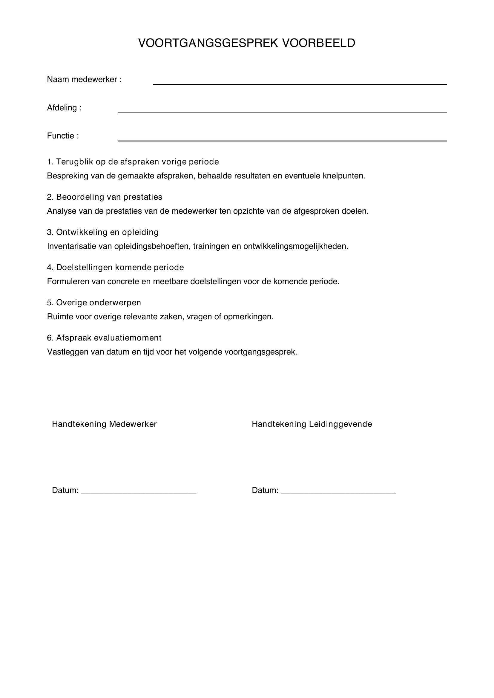 Voortgangsgesprek Voorbeeld