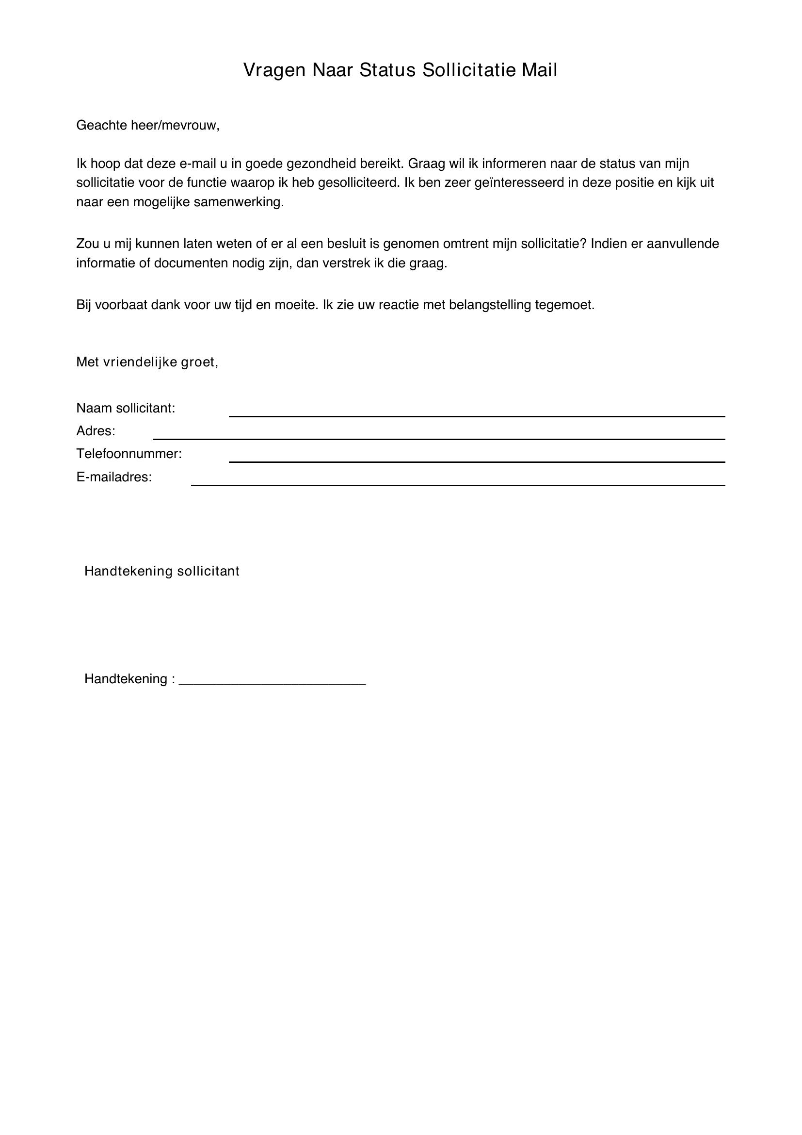 Vragen Naar Status Sollicitatie Mail