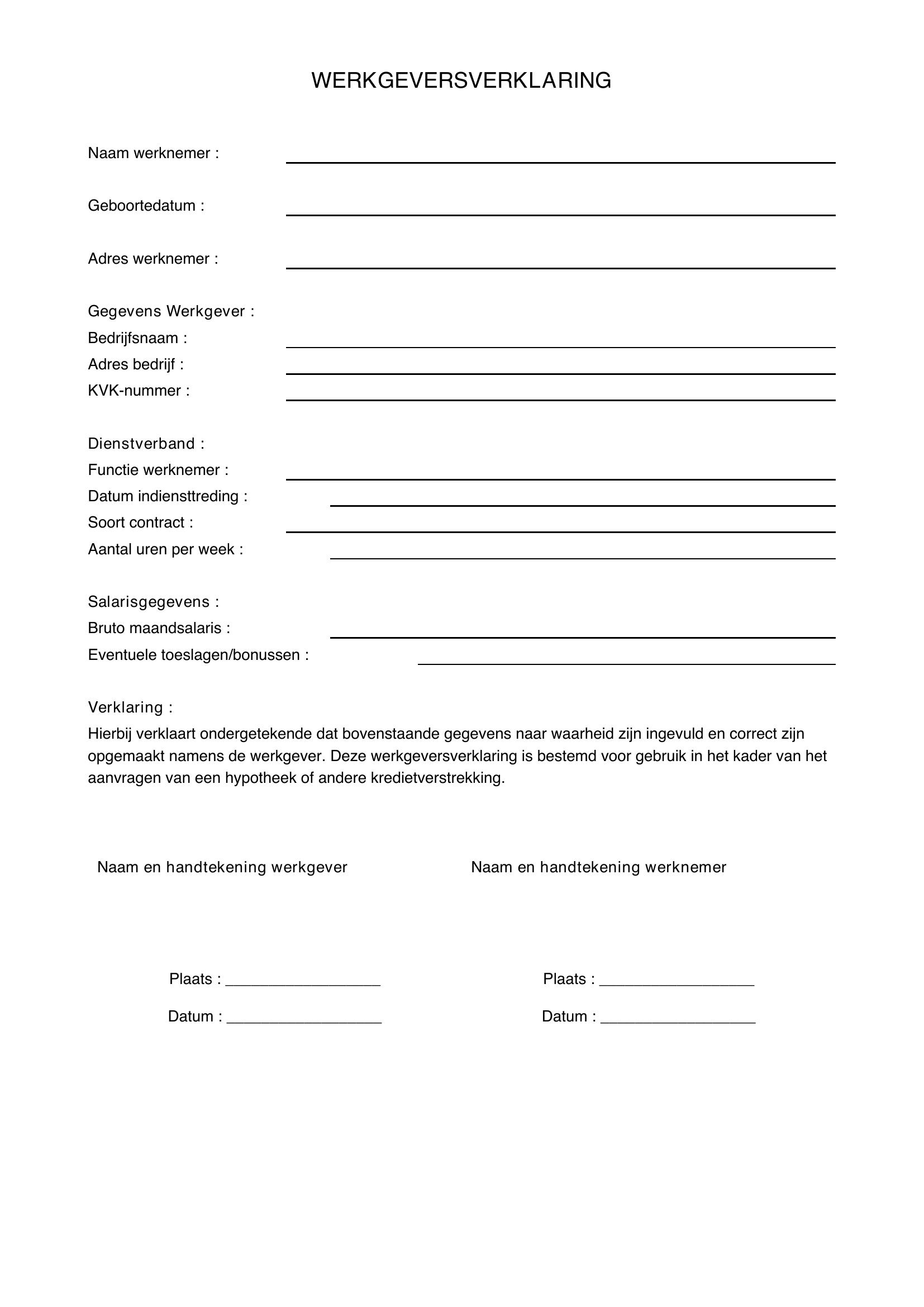 Werkgeversverklaring Voorbeeld